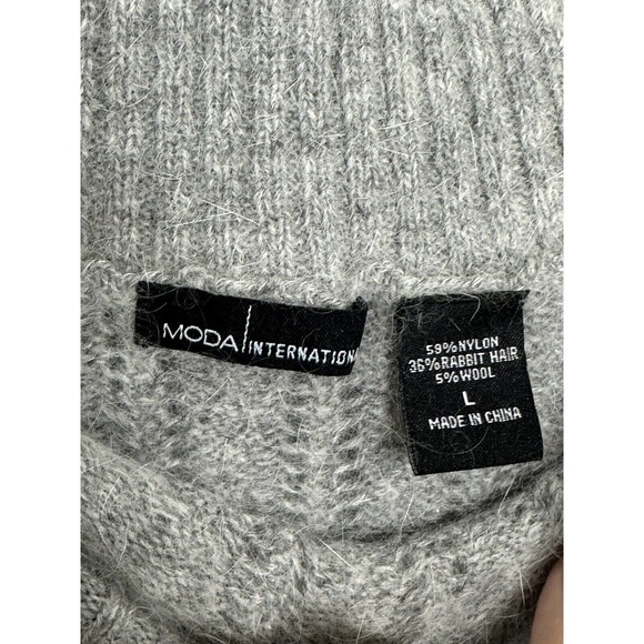 Moda International Gray Rabbit Hair Wool Blend Soft Off Shoulder Cozy Sweater L - Picture 3 of 5
